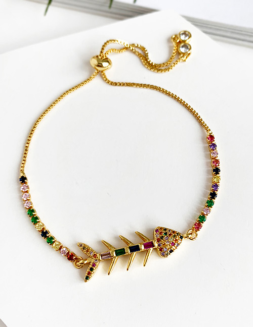 Fashion Gold Copper Inlaid Zircon Fishbone Bracelet