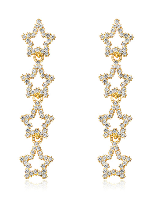 Fashion Real Gold Alloy Rhinestone Pentagonal Earrings
