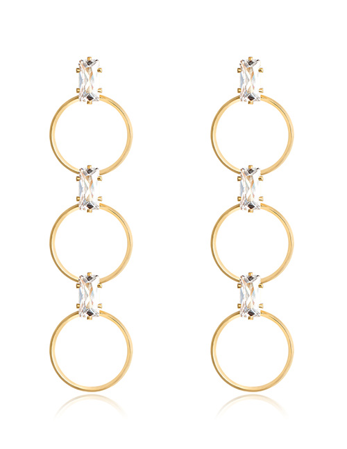 Fashion Real Gold Alloy Rhinestone Ring Earrings