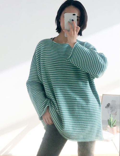 Fashion Green Striped Pullover