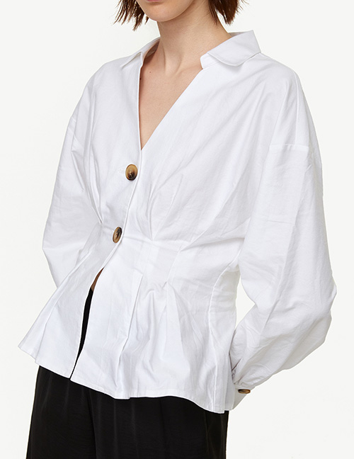Fashion White V-neck Open Shirt