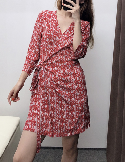 Fashion Red Geometric Print Dress