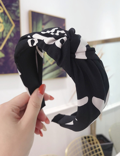 Fashion Black Cloth Letters Knotted Wide-brimmed Headband