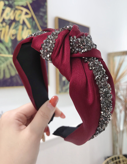 Fashion Wine Red Diamond Knotted Wide-brimmed Headband