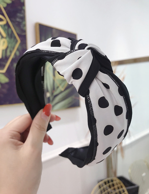 Fashion Black Polka Dot Contrast Knotted Wide-brimmed Headband