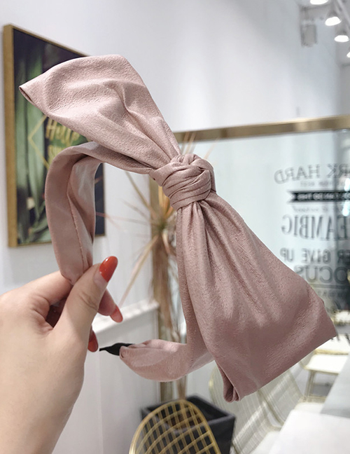 Fashion Pink Pu Imitation Leather Solid Color Big Bow Thin Side Headband
