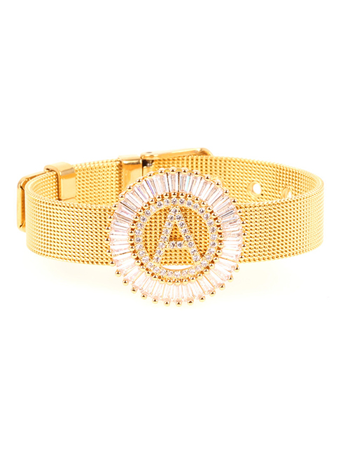 Fashion Gold Micro-inlaid Zircon Letter A Real Gold Color Bracelet