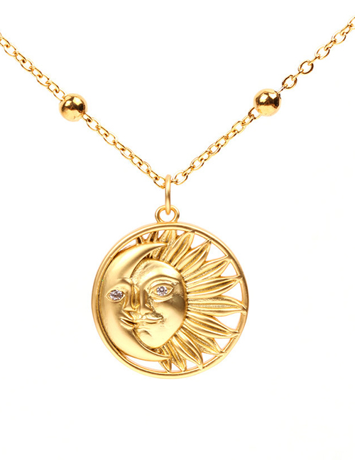 Fashion Gold Frosted Micro-encrusted Sun And Moon Necklace