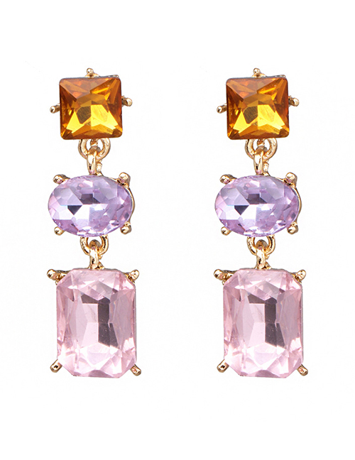Fashion Pink Glass Drill Inlaid Earrings
