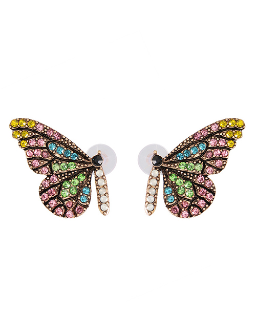 Fashion Powder Color Butterfly Glass Drill Earrings