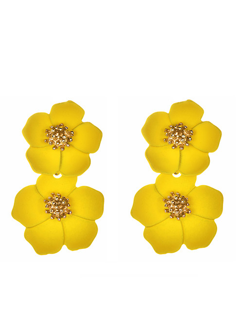 Fashion Yellow Alloy Double-layer Flower Earrings