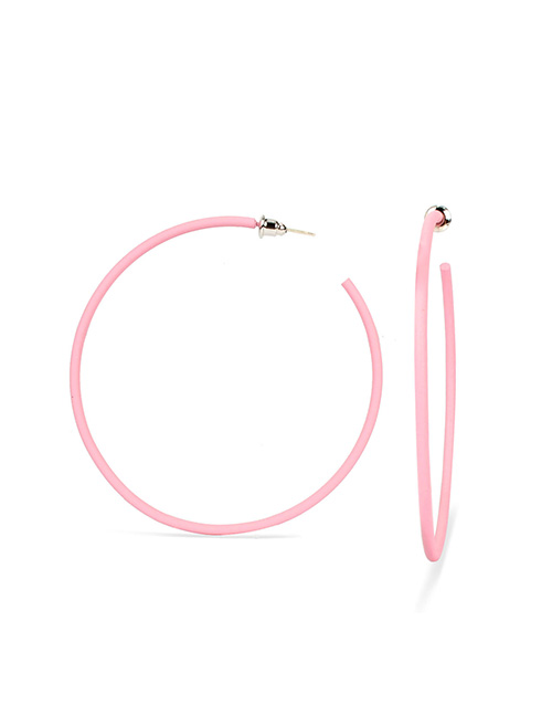 Fashion Pink  Silver Needle Large Hoop Earrings