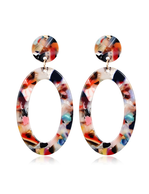 Fashion Color Mixing Geometric Oval Plate Leopard Earrings