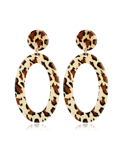 Fashion Leopard Geometric Oval Plate Leopard Earrings
