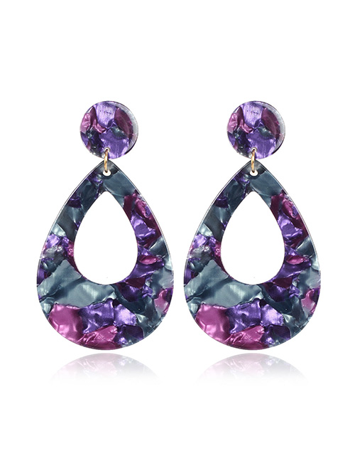 Fashion Purple Geometric Drop-shaped Acetate Plate Earrings
