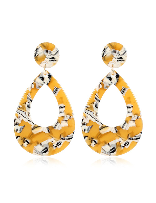 Fashion Yellow + White Geometric Drop-shaped Acetate Plate Earrings