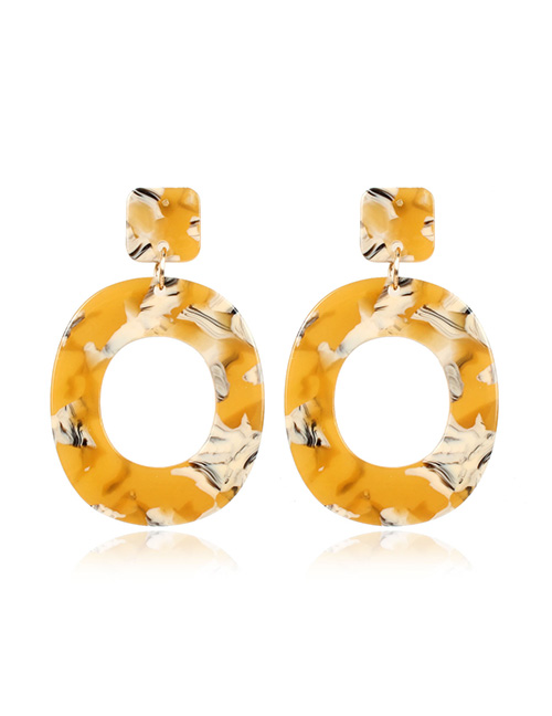 Fashion Yellow + White Acrylic Geometric Oval Earrings
