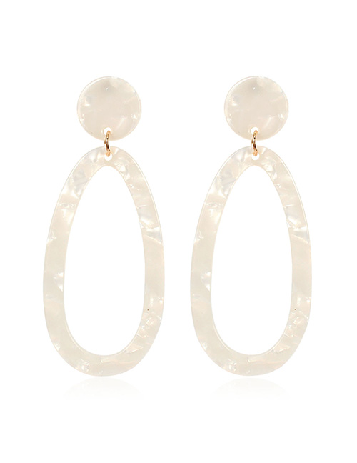 Fashion White Elliptical Acrylic Earrings