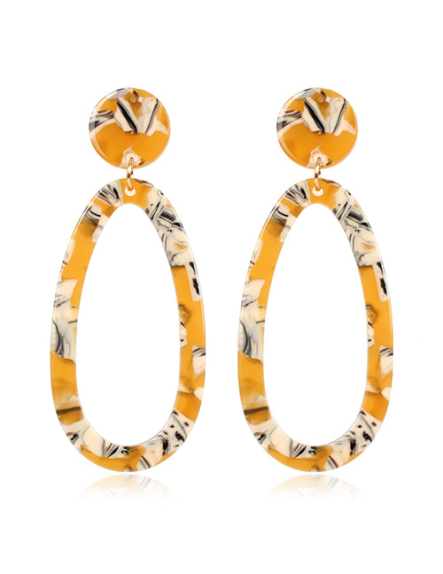 Fashion Yellow + White Elliptical Acrylic Earrings