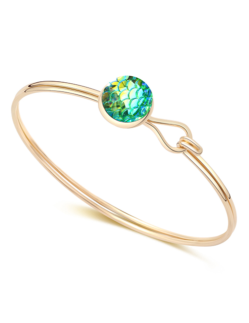 Fashion Gold + Green Round Fish Scale Bracelet