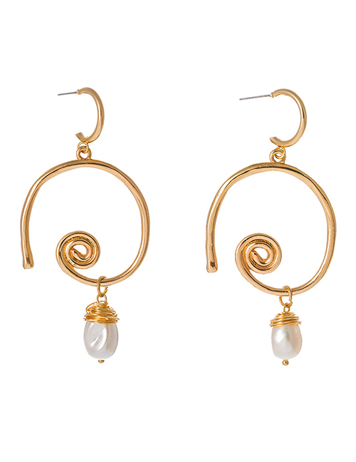 Fashion Gold Irregular Round Natural Freshwater Pearl Earrings