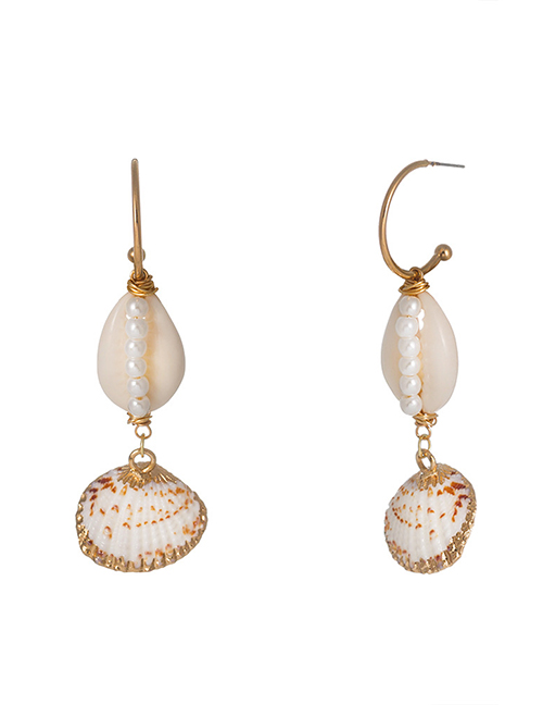 Fashion Gold C-shaped Natural Shell Pearl Earrings