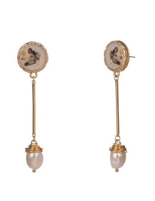 Fashion Gold Drop Oil Shell Natural Stone Earrings
