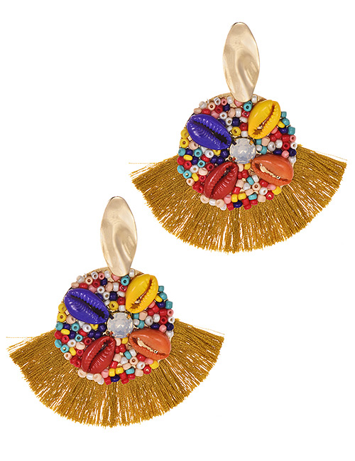 Fashion Ginger Yellow Alloy Rice Beads Shell Tassel Earrings