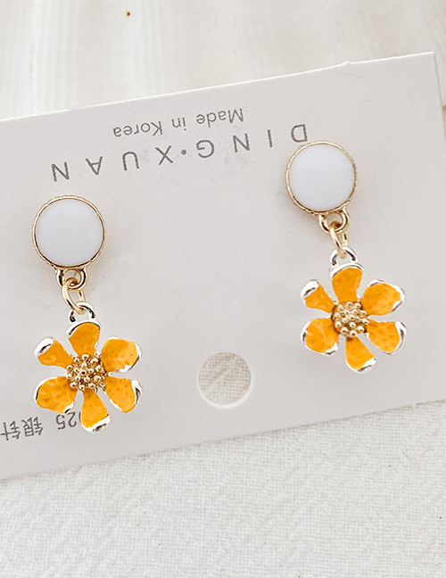 Fashion Yellow Flower  Silver Flower Earrings