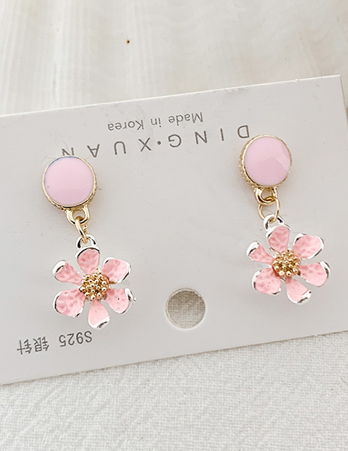 Fashion Pink Flower  Silver Flower Earrings