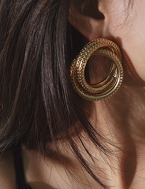 Fashion Gold Circle Hollow Geometric Pock Twisted Earrings