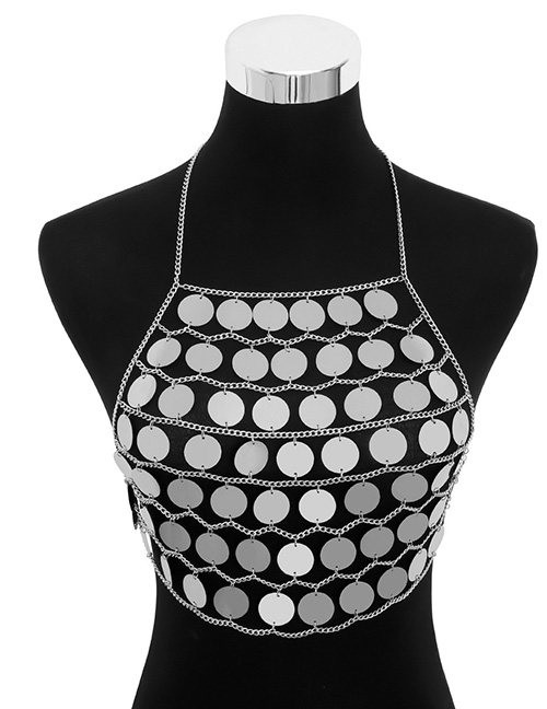 Fashion White K Wavy Chain Multi-layer Geometric Round Sequins Body Chain