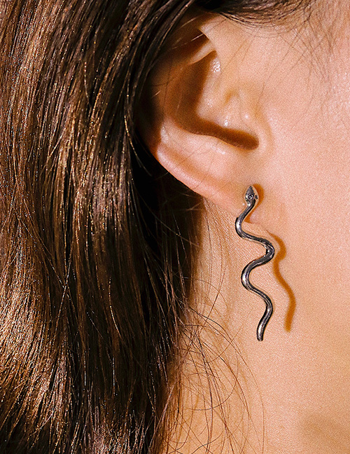 Fashion Silver Curved Alloy Serpentine Geometric Earrings