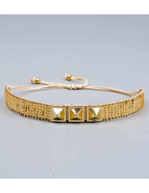 Fashion Gold Geometric Rivet Shell Rice Beads Woven Bracelet