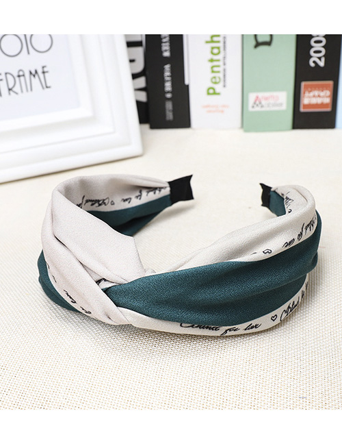 Fashion Green Letter Color Matching Wide Side Knotted Headband