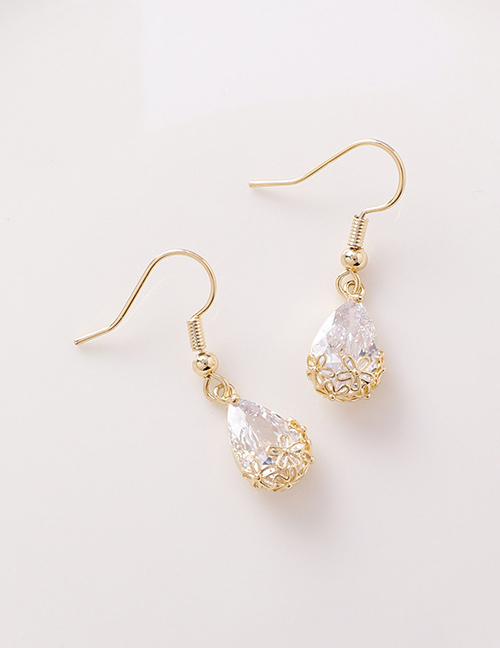 Fashion Gold Zircon Pierced Flower Earrings With Water Drops