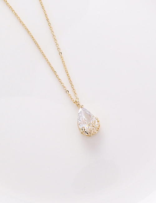 Fashion Gold Zircon Hollow Flower Necklace With Water Drops