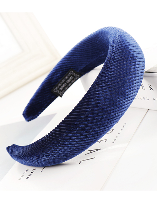 Fashion Dark Blue Velvet Pumping Sponge Wide-brimmed Solid Color Headband