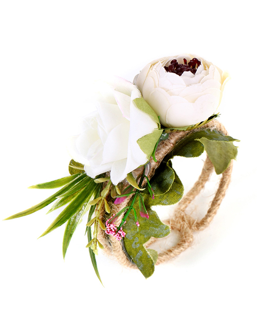Fashion White Flower Weave Wreath Bracelet