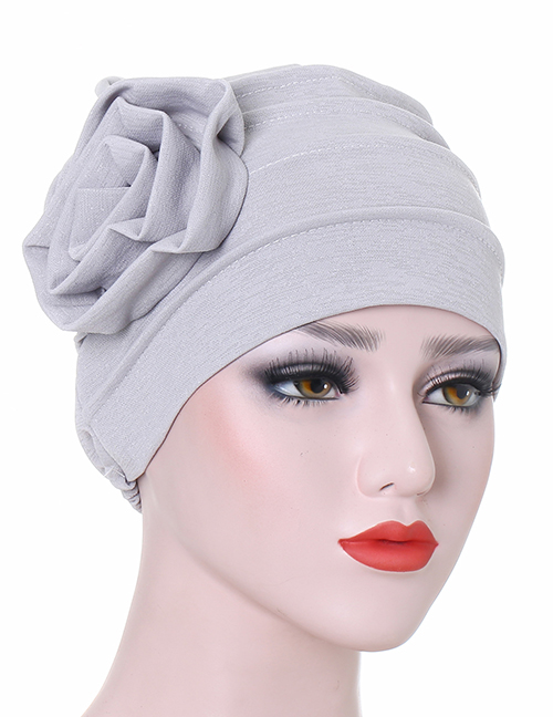 Fashion Gray Side Flower Turban Cap