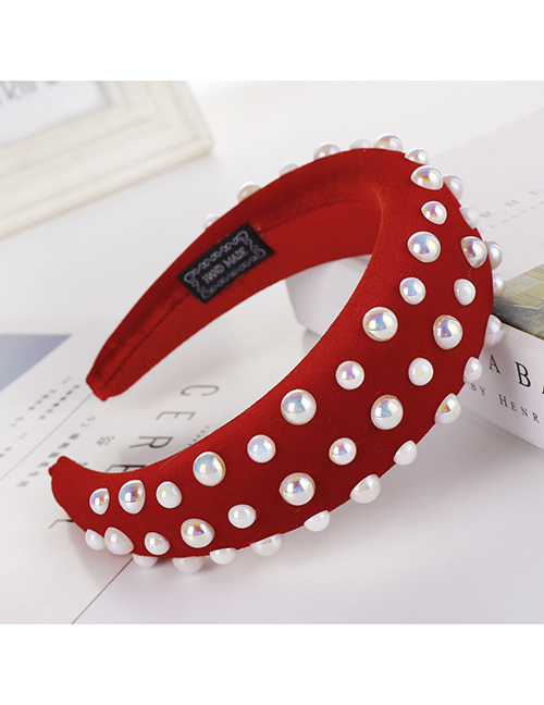 Fashion Red Brightness Pearl Sponge Beads Headband