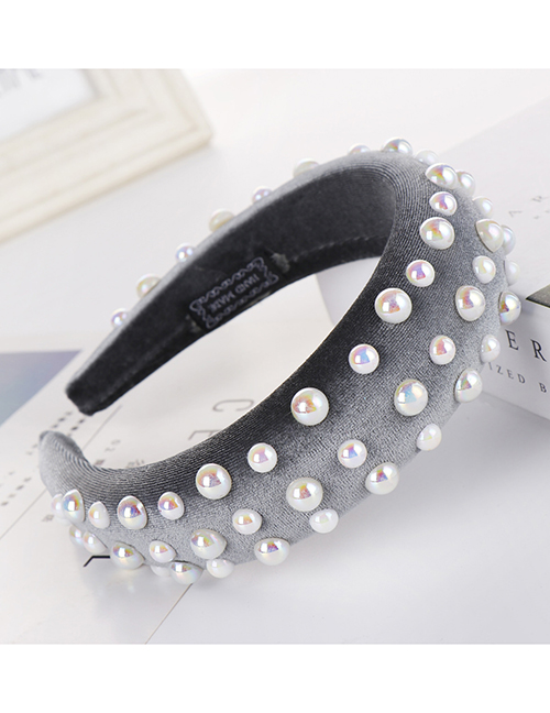 Fashion Gray Brightness Pearl Sponge Beads Headband