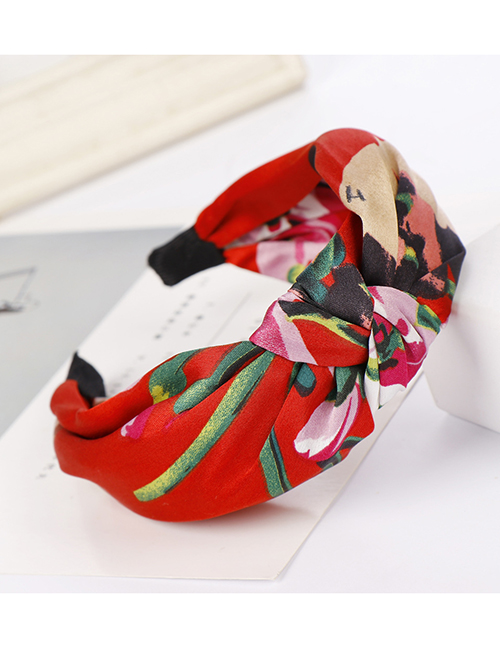 Fashion Big Red Flower Fabric Wide-brimmed Knotted Cross-bow Headband