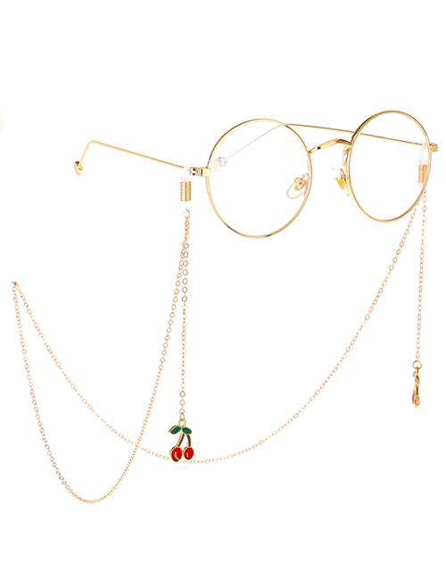 Fashion Gold Non-slip Metal Red Cherry Glasses Chain
