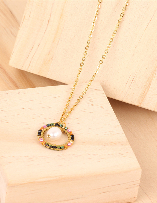 Fashion Gold Rice Beads Woven Round Pearl Stainless Steel Necklace