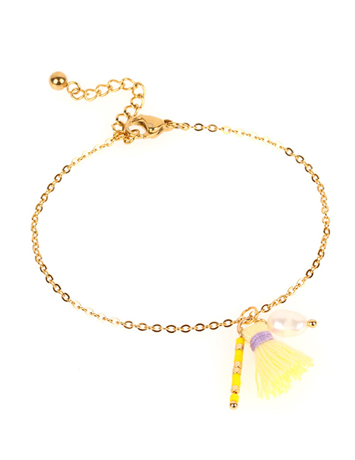 Fashion Gold Tassel Freshwater Pearl Rice Beads Stainless Steel Fine Bracelet
