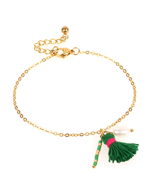 Fashion Gold Tassel Freshwater Pearl Rice Beads Stainless Steel Fine Bracelet