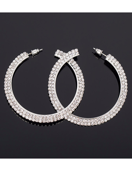 Fashion Silver Full Diamond Large Circle Earrings