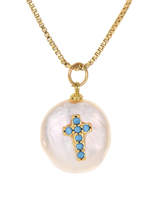 Fashion Gold Copper Cross Shell Necklace