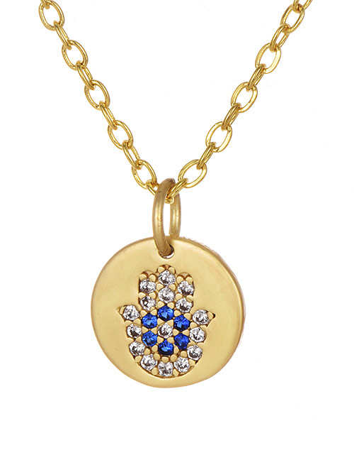 Fashion Gold Copper Inlay Zircon Round Palm Necklace
